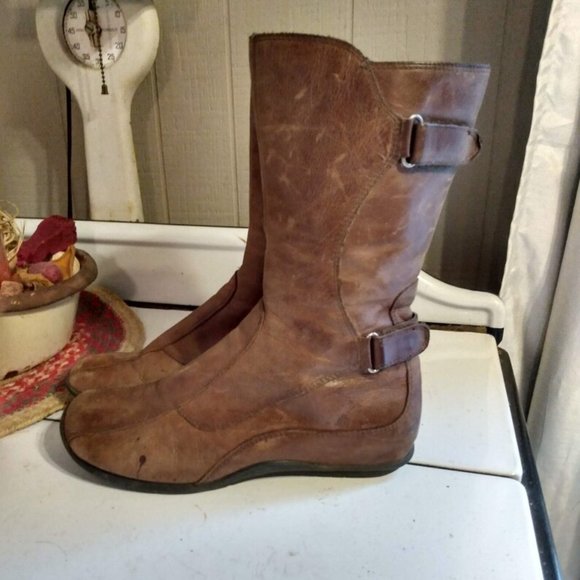 Vintage Steve Madden Distressed Soft Leather Boots "Boulder" 7.5 Mid Calf - Picture 1 of 9